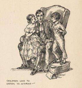 Un'illustrazione degli anni ‘20 di Dream children. In basso a sinistra, l’inizio del racconto.